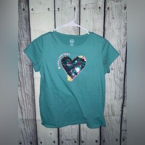 Girls' Teal Heart Sequin T-Shirt